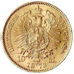 Золотая монета 10 марок "Вильгельм" 1892-1893гг., 3,98г., Au 900