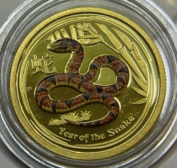 Золотая монета 25 долларов "Год Змеи" 2013 г., Лунный календарь, Au 9999, 7,78 г., Австралия